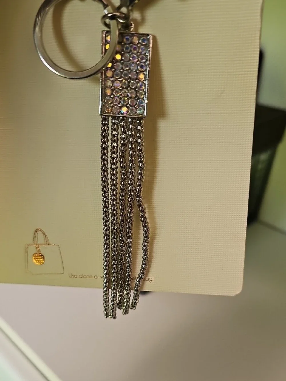 Silver Crystal Tassel Key Chain / Bag Charm